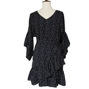 Dress Forum Women's Navy Ruffle Sleeves Polka Dot Dress Size Medium